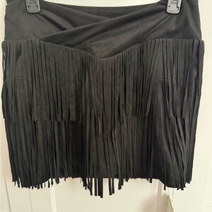 HALARA Black Fringe Mini Skirt